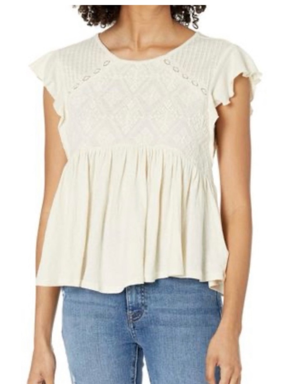 Lucky Brand Cream Knit peplum Top with embroidery